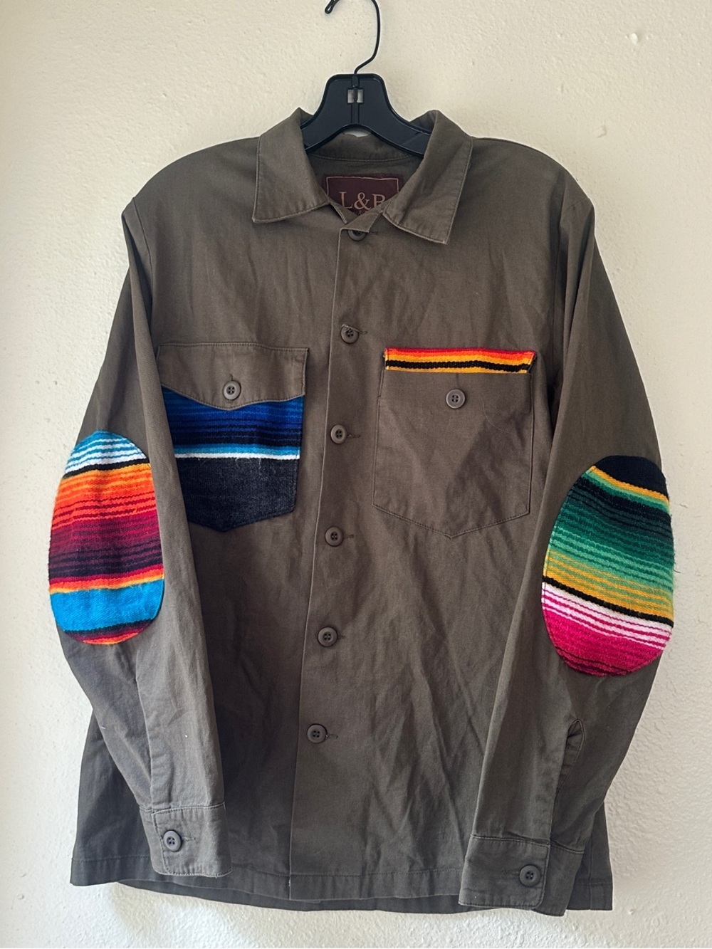 L&B Olive Green Women’s  Jacket with Multicolor Serape Accents
